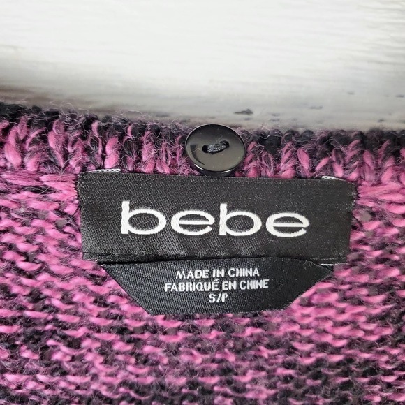 Bebe Removable Belted Black Fuschia Long Duster Cardigan Sweater Size Small - Picture 6 of 13